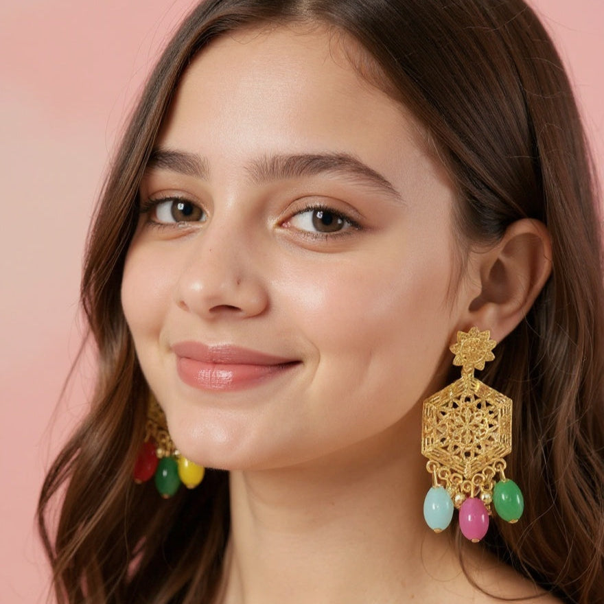 Multicolor Gold-Plated Dangle Earrings