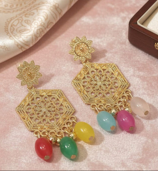 Multicolor Gold-Plated Dangle Earrings