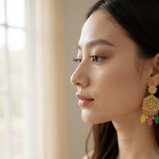 Multicolor Gold-Plated Dangle Earrings